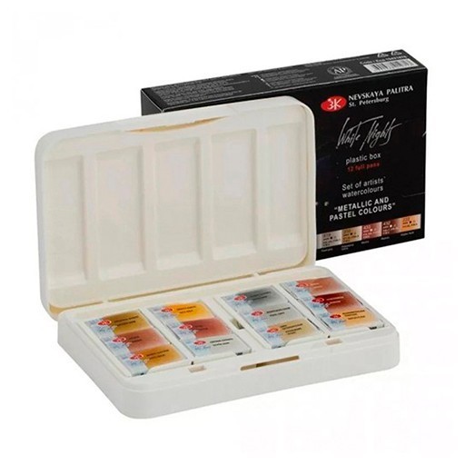 WHITE NIGHTS WATERCOLOUR BOX - METALLIC & PASTEL COLOURS LIMITED EDITION - SET OF 12 PANS