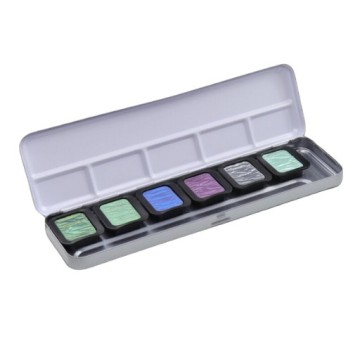 FINETEC SCATOLA METALLO ACQUERELLI 6 COLORI MADREPERLATI COOL - SERIE ESSENTIAL F0602S