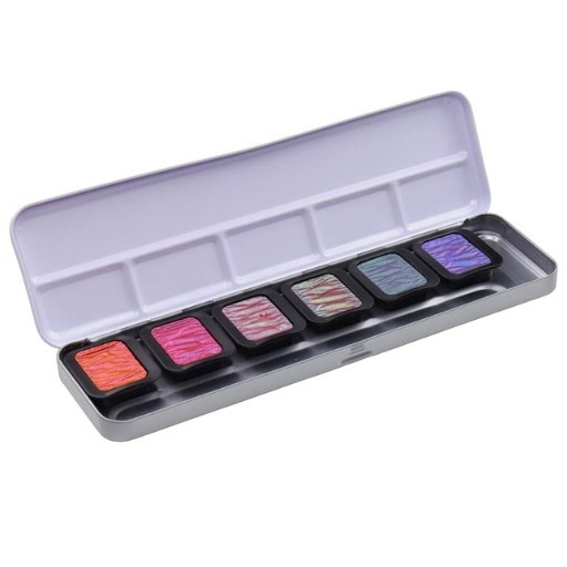 FINETEC CAJA ACUARELA METÁLICA 6 COLORES PERLESCENTES FLIP FLOP - SERIE PREMIUM F7003