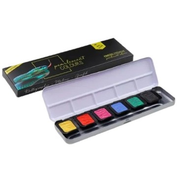 FINETEC SCATOLA METALLO ACQUERELLI 6 COLORI MADREPERLATI HIGH CHROMA - SERIE PREMIUM F7002