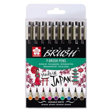SAKURA PIGMA BRUSH PEN ASTUCCIO PENNARELLI 9 COLORI