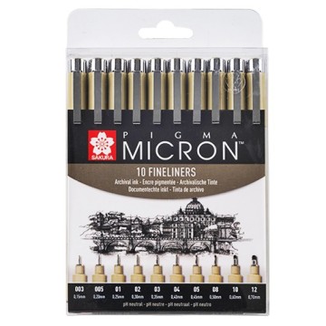 SAKURA PIGMA MICRON SET 10 PENNARELLI NERI ASSORTITE