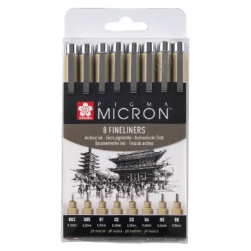 SAKURA PIGMA MICRON SET 8 PENNARELLI NERI ASSORTITI