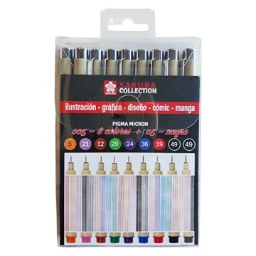 SAKURA PIGMA MICRON SET PENNARELLI 8 COLORI (05) + 1 NERO (005)