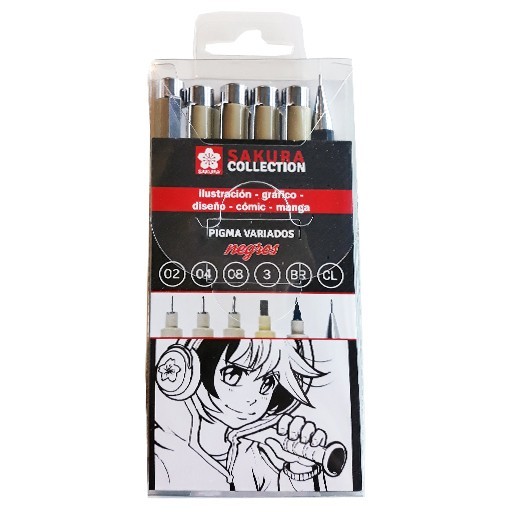 SAKURA PIGMA SCHWARZ ETUI 5 STIFTE + 1 DRUCKBLEISTIFT
