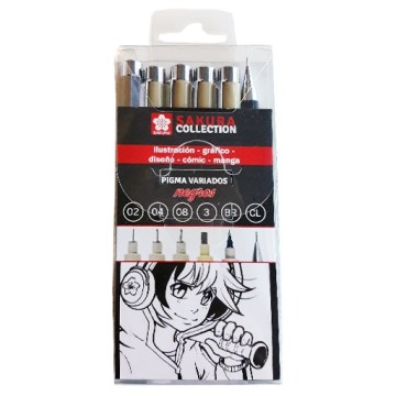 SAKURA PIGMA ASTUCCIO 5 PENNARELLI NERI E 1 PORTAMINE