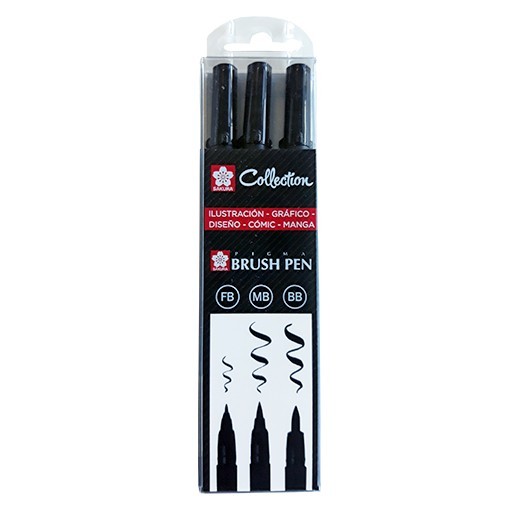 SAKURA PIGMA BRUSH FB-MB-BB BOÎTE 3 STYLOS SPÉCIAUX POUR LE LETTRAGE À LA MAIN