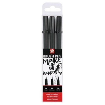 SAKURA PIGMA BRUSH PEN BLACK ASTUCCIO 3 PENNARELLI PUNTA PENNELLO