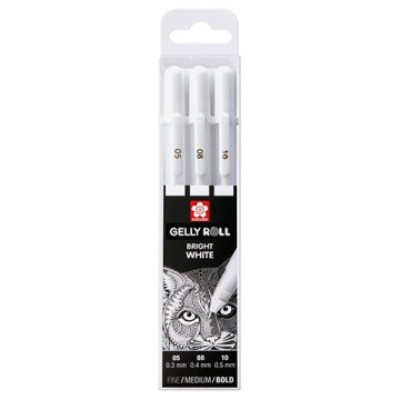 SAKURA GELLY ROLL SET BASICS BRIGHT WHITE - 3 PENNE ROLLE GEL COLORE BIANCO CHIARO IN ASTUCCIO