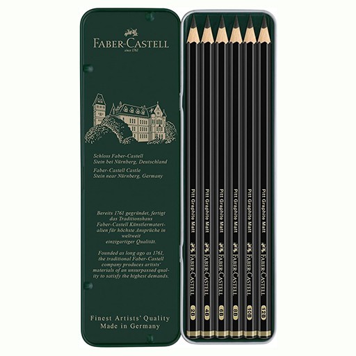 FABER-CASTELL PITT GRAPHITE 6 GRAPHITSTIFTE MATT IM METALLETUI