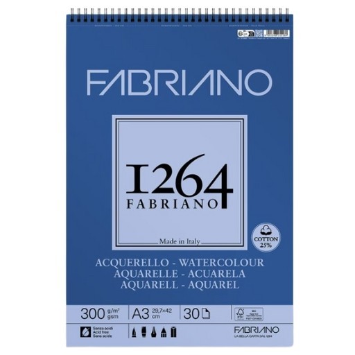 FABRIANO 1264 WATERCOLOUR SPIRAL PAD COLD PRESSED (NOT) 300 G 25% COTTON