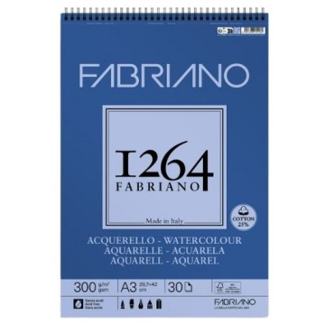 FABRIANO 1264 BLOCCO SPIRALATO PER ACQUERELLO GRANA FINE 300 G 25% COTONE