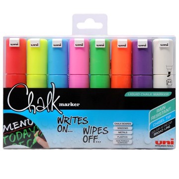 UNI CHALK MARKERS SET 8 SORTIERTE FLÜSSIGKREIDEMARKER 8 MM