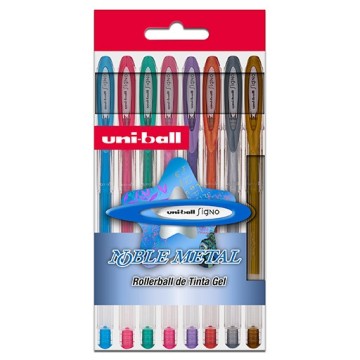 UNI BALL SIGNO SET NOBLE METAL 8 PENNE ROLLER GEL ASSORTITE 0.8 MM