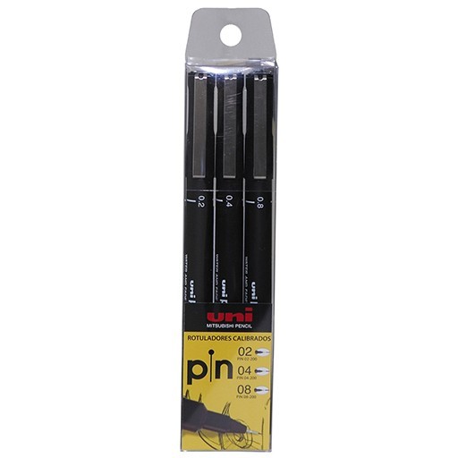 UNI PIN SET OF 3 FINE LINE DRAWING PENS BLACK