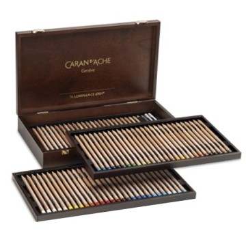 CARAN D'ACHE CAJA DE MADERA LUMINANCE 6901 76 COLORES + 2 BLENDER + 2 GRAFWOOD