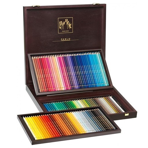 CARAN D'ACHE PABLO COFFRET BOIS 120 CRAYONS DE COULEUR PERMANENTS