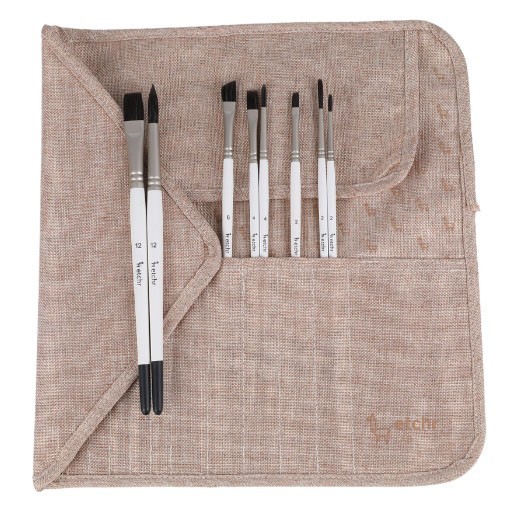 ETCHR SET 8 PINCEAUX SYNTHÉTIQUES POUR GOUACHE EN TROUSSE ENROULABLE