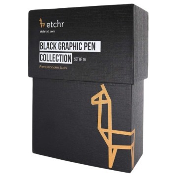 ETCHR BLACK GRAPHIC PEN COLLECTION SET 16 PENNARELLI FINELINER NERI