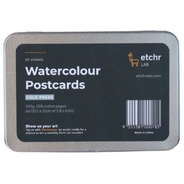 ETCHR BOÎTE EN MÉTAL CARTES POSTALES POUR AQUARELLE 300 G GRAIN FIN 25% COTON