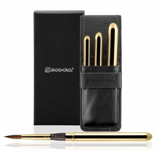 ESCODA RESERVA GOLD TRAVEL BRUSH SET IN BLACK SYNTHETIC LEATHER CASE SERIES 1214