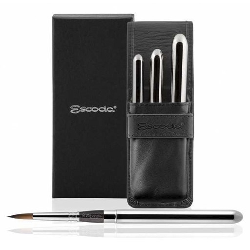 ESCODA ESTUCHE PETACA PIEL NEGRA SINTÉTICA CON PINCELES DE BOLSILLO PLATEADOS PRADO SERIE 1468