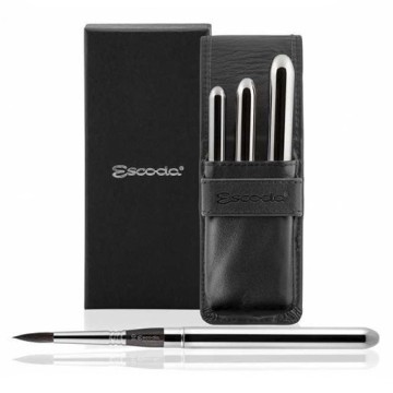 ESCODA ESTUCHE PETACA PIEL NEGRA SINTÉTICA CON PINCELES DE BOLSILLO PLATEADOS ÚLTIMO SERIE 1526