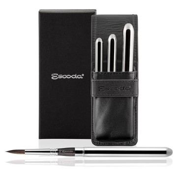 ESCODA ESTUCHE PETACA PIEL NEGRA SINTÉTICA CON PINCELES DE BOLSILLO PLATEADOS VERSÁTIL SERIE 1548