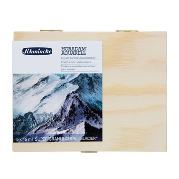 SCHMINCKE SCATOLA LEGNO ACQUERELLI HORADAM SUPER GRANULATION SERIE GLACIER 5 X 15 ML