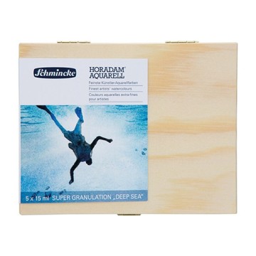 SCHMINCKE SCATOLA LEGNO ACQUERELLI HORADAM SUPER GRANULATION SERIE DEEP SEA 5 X 15 ML