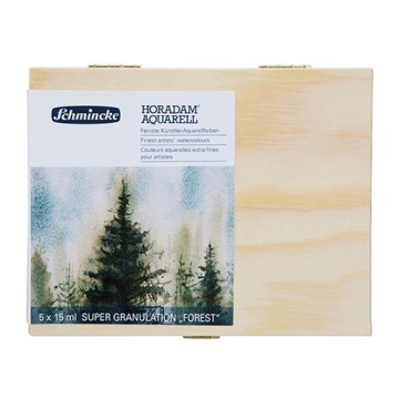SCHMINCKE SCATOLA LEGNO ACQUERELLI HORADAM SUPER GRANULATION SERIE FOREST 5 X 15 ML