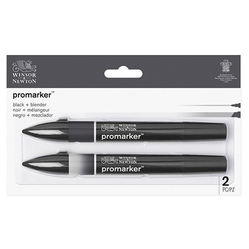 WINSOR & NEWTON PROMARKER SET OF 2 BLACK + BLENDER