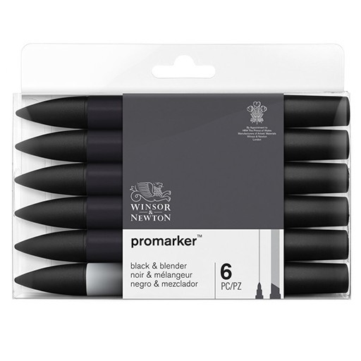 WINSOR & NEWTON PROMARKER SET 6 PZ 5 NEGROS + 1 BLENDER