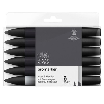WINSOR & NEWTON PROMARKER SET 6 UNITÀ 5 NERI + 1 BLENDER