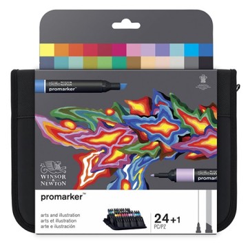 WINSOR & NEWTON PROMARKER ARTS AND ILLUSTRATION SET OF 24 MARKERS + CASE