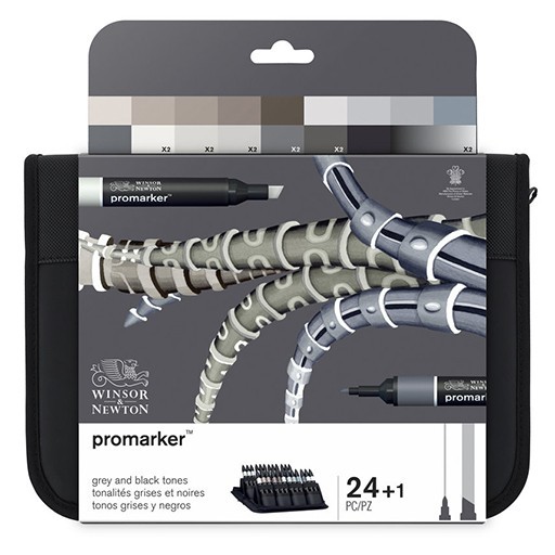 WINSOR & NEWTON PROMARKER SET TONOS GRISES Y NEGROS 24 ROTULADORES + ESTUCHE