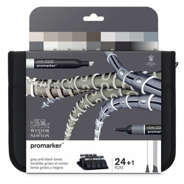 WINSOR & NEWTON PROMARKER SET TONALITÀ DI GRIGIO E NERO 24 MARCATORI + ASTUCCIO