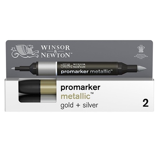 WINSOR & NEWTON PROMARKER SET OF 2 METALLIC MARKERS GOLD + SILVER