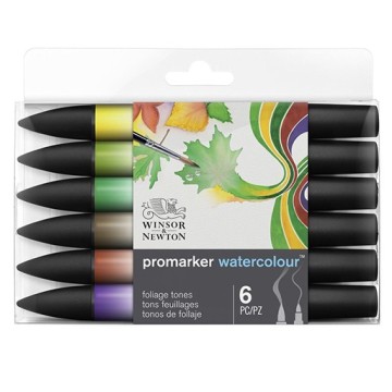 WINSOR & NEWTON PROMARKER WATERCOLOUR SET 6 TONALITÀ DI FOGLIAME