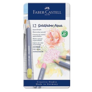 FABER-CASTELL GOLDFABER AQUA SCATOLA METALLO 12 MATITE ACQUERELLABILI TONALITÀ PASTELLO