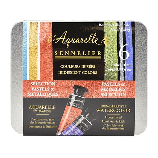 SENNELIER BOÎTE AQUARELLE IRIDESCENTE 6 TUBES 10 ML - COULEURS PASTEL ET MÉTALLIQUES