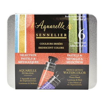 SENNELIER SCATOLA ACQUERELLI IRIDESCENTI 6 TUBETTI 10 ML - COLORI PASTELLO E METALLICI