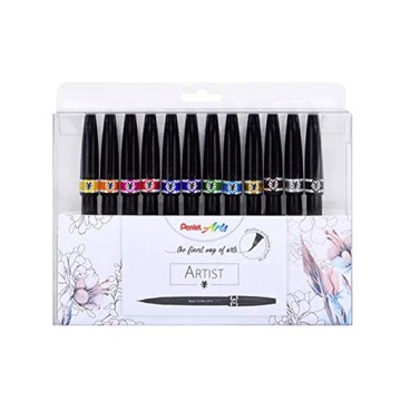 PENTEL BRUSH SIGN PEN ARTIST - SET 12 PENNARELLI PUNTA PENNELLO EXTRAFINE