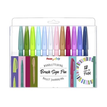 PENTEL BRUSH SIGN PEN TOUCH PASTEL - SET 12 PENNARELLI PUNTA PENNELLO