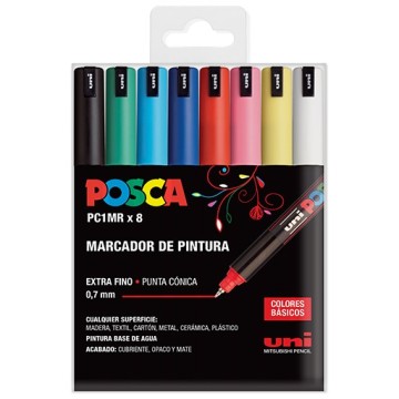 UNI POSCA PC-1MR 8C SET 8 MARCATORI ACRILICI PUNTA EXTRAFINE 0.7 MM - COLORI DI BASE