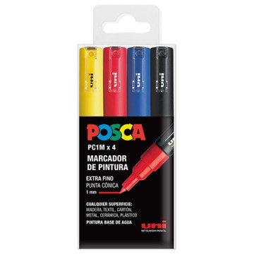 UNI POSCA PC-1M 4C SET 4 MARCATORI ACRILICI PUNTA 0.7 MM - COLORI DI BASE