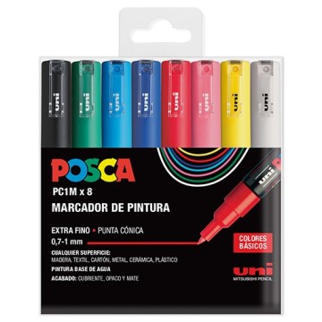 UNI POSCA SET PC1M 8C - 8 ROTULADORES ACRÍLICOS  0,7 MM - BÁSICOS