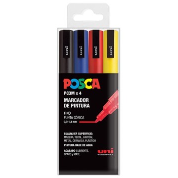 UNI POSCA PC-3M 4C SET 4 MARCATORI ACRILICI DI BASE