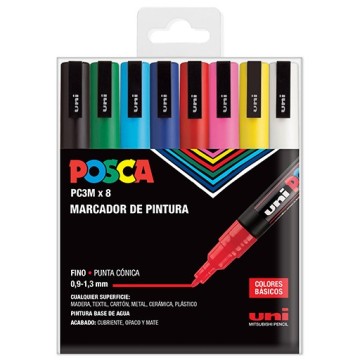 UNI POSCA PC-3M 8C SET 8 MARCATORI ACRILICI 0.9-1.3 MM - COLORI DI BASE