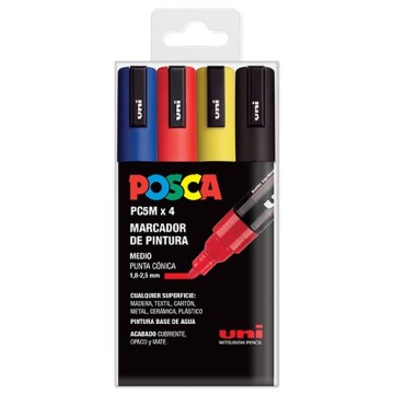 UNI POSCA PC-5M 4C SET 4 MARCATORI ACRILICI 1.8-2.5 MM - COLORI DI BASE